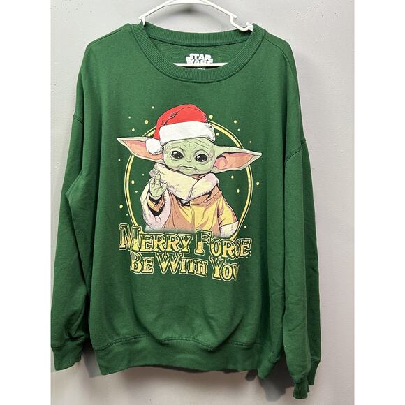 Star Wars Sweatshirt Mens 2XL‎ Merry Force Be With You Holiday Christmas Yoda - Picture 1 of 6